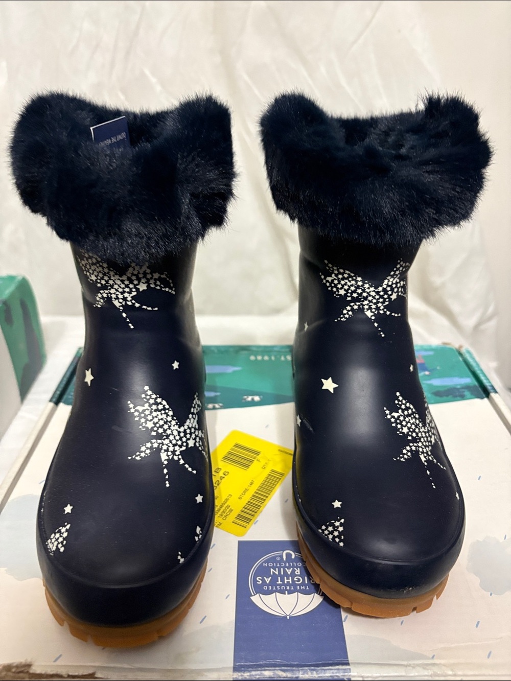 Joules Kids Faux-Fur Rain Boots size US 1 NWT
